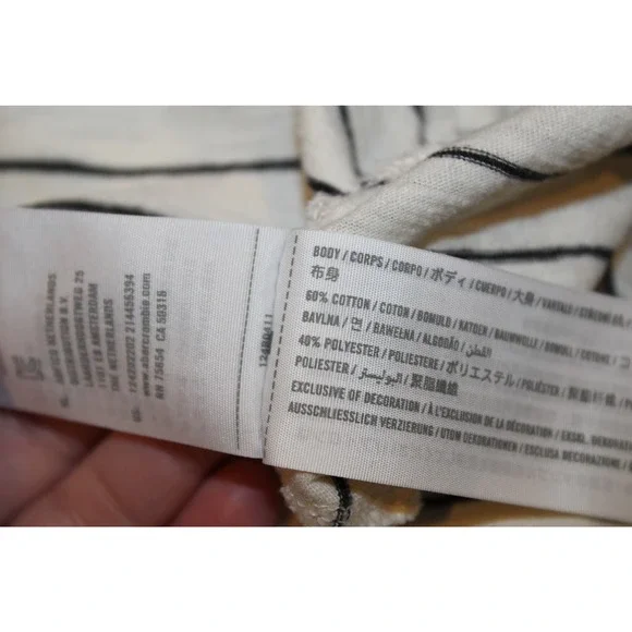 Abercrombie & Fitch Soft A&F Tee Cream Black Stripe Long Sleeve Shirt Top Size S - Picture 4 of 5